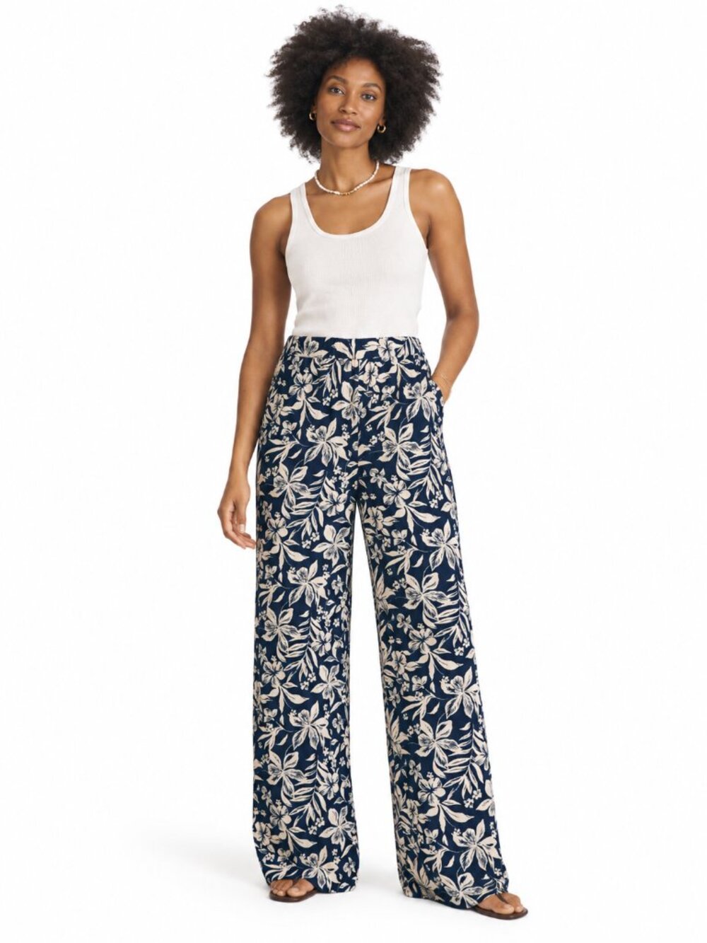 Faherty Cabana Print Pants Blue Floral Size S Wide Leg Resort Casual